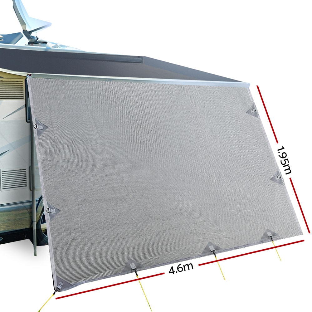Caravan Privacy Screen Roll Out Awning 4.6x1.95M End Wall Side Sun Shade Grey - SportZone.co.nz