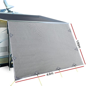 Caravan Privacy Screen Roll Out Awning 4.6x1.95M End Wall Side Sun Shade Grey - SportZone.co.nz