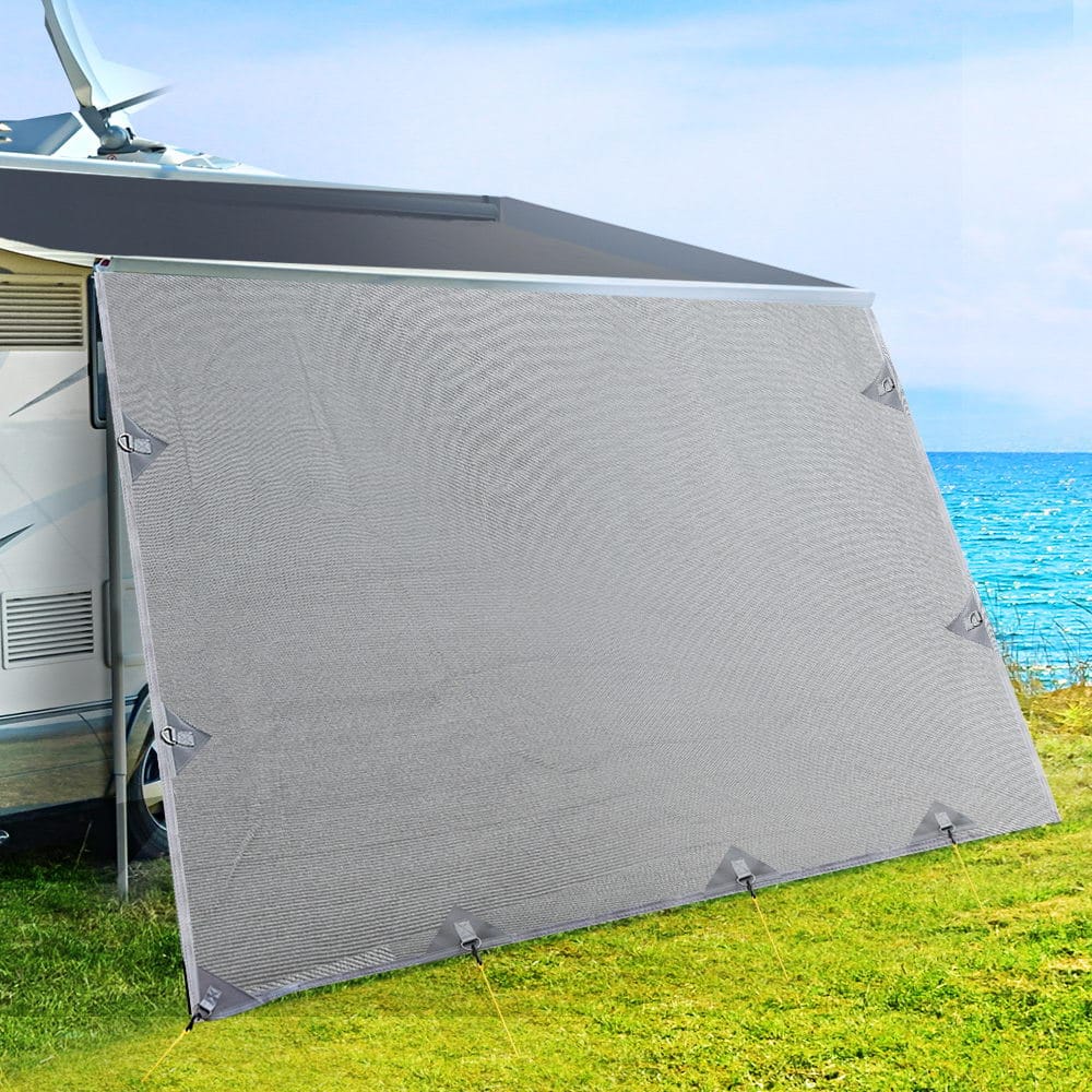 Caravan Privacy Screen Roll Out Awning 4Mx1.95M End Wall Side Sun Shade Grey - SportZone.co.nz