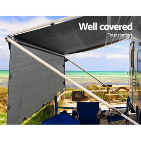 Caravan Privacy Screen Roll Out Awning 5.2x1.95M End Wall Side Sun Shade Grey - SportZone.co.nz