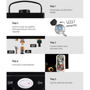 Devanti Portable Gas Water Heater 8L/Min LPG System Black - SportZone.co.nz