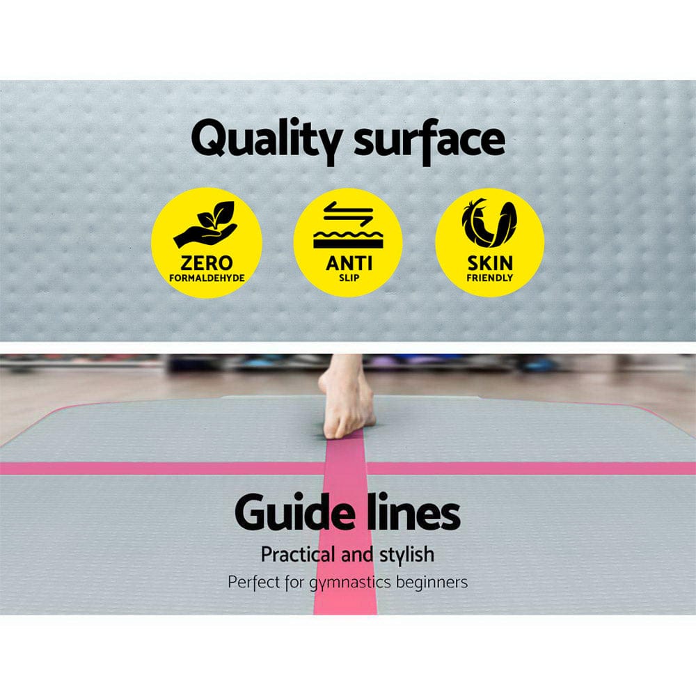 Everfit 3m x 1m Air Track Mat Gymnastic Tumbling Pink and Grey - SportZone.co.nz