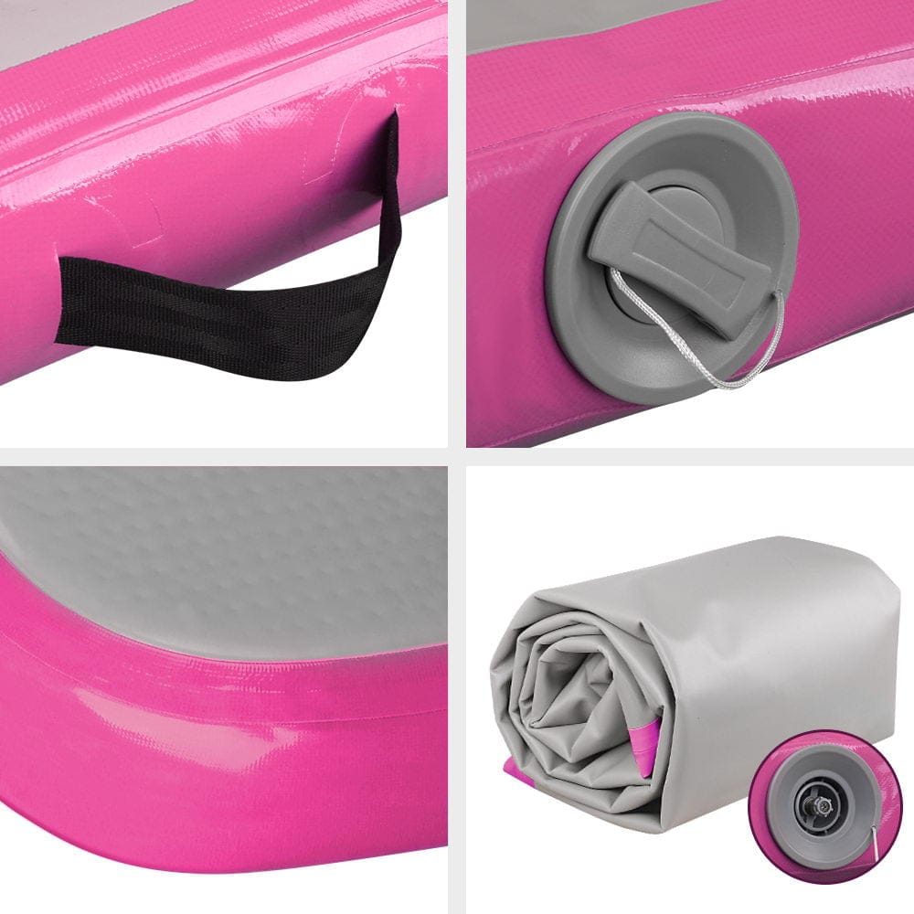 Everfit 3m x 1m Air Track Mat Gymnastic Tumbling Pink and Grey - SportZone.co.nz
