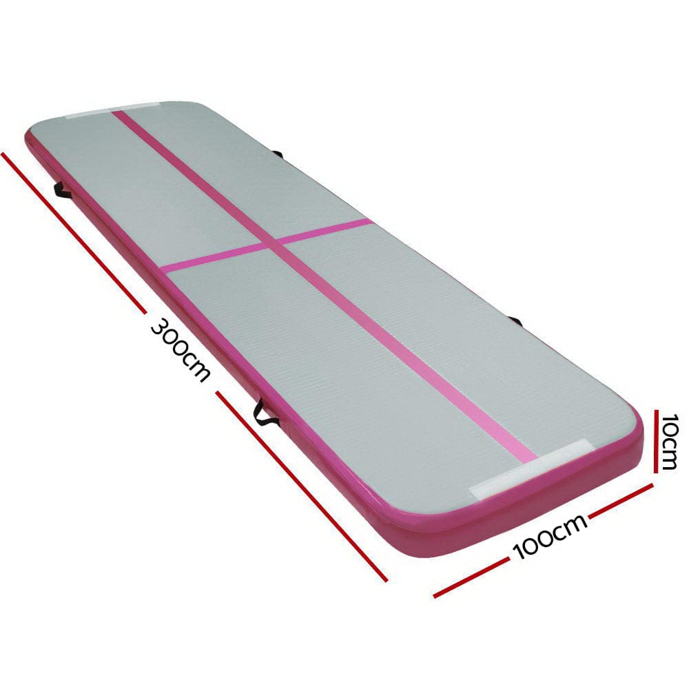 Everfit 3m x 1m Air Track Mat Gymnastic Tumbling Pink and Grey - SportZone.co.nz