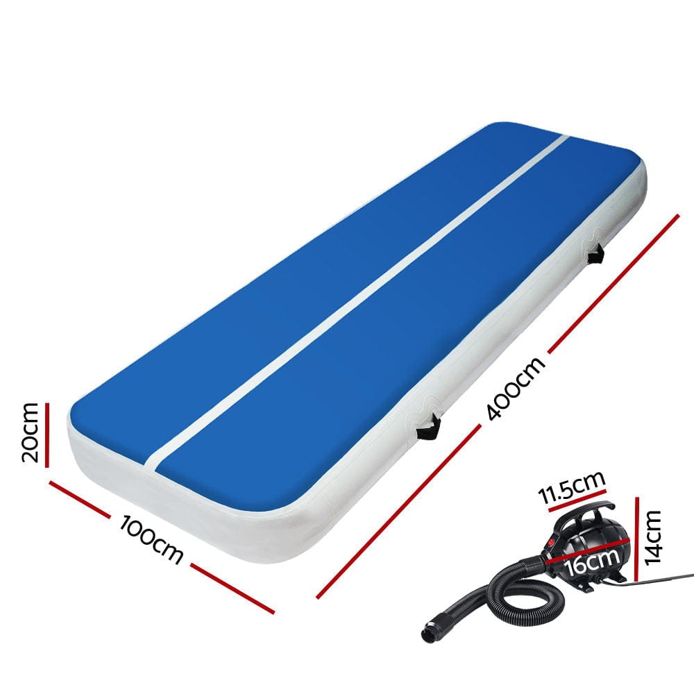 Everfit 4X1M Inflatable Air Track Mat 20CM Thick with Pump Tumbling Gymnastics Blue - SportZone.co.nz