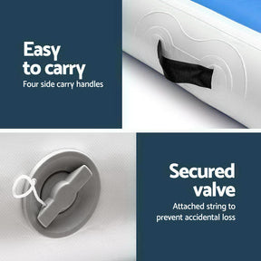 Everfit 5X1M Inflatable Air Track Mat 20CM Thick with Pump Tumbling Gymnastics Blue - SportZone.co.nz