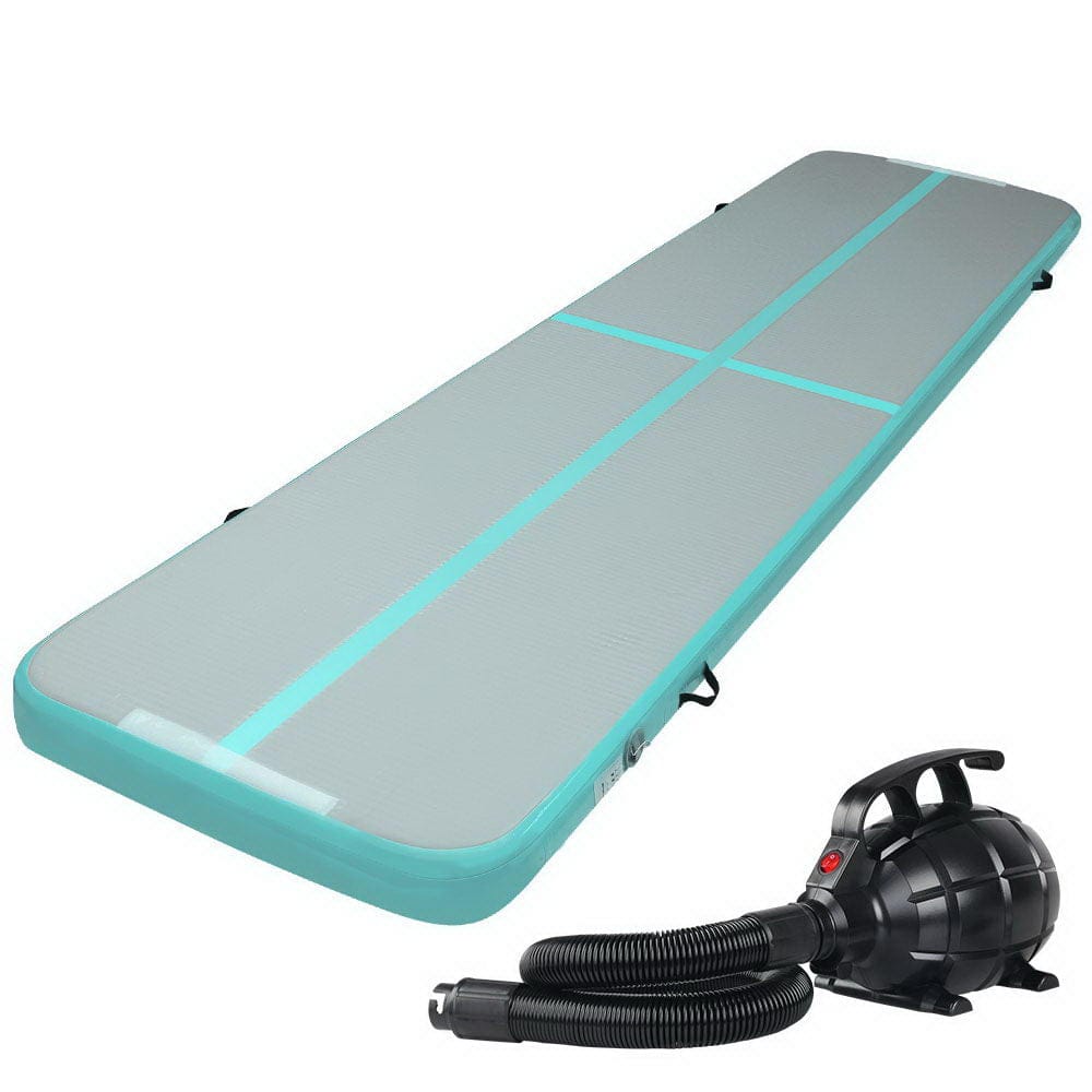 Everfit GoFun 4X1M Inflatable Air Track Mat with Pump Tumbling Gymnastics Green - SportZone.co.nz