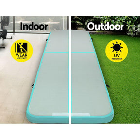 Everfit GoFun 4X1M Inflatable Air Track Mat with Pump Tumbling Gymnastics Green - SportZone.co.nz