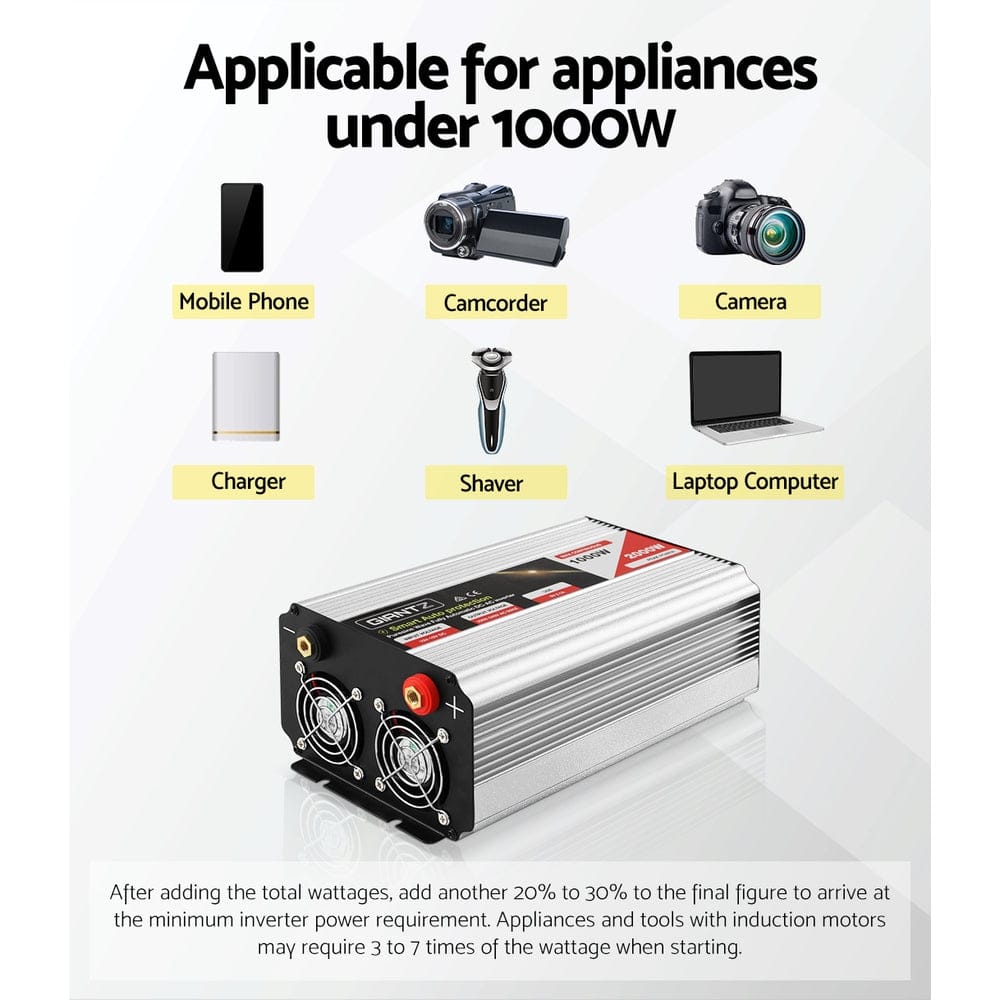 Giantz Power Inverter 1000W or 2000W Pure Sine Wave 12V - 240V Camping Boat Caravan - SportZone.co.nz