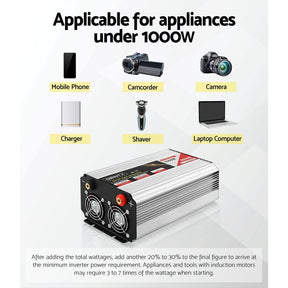 Giantz Power Inverter 1000W or 2000W Pure Sine Wave 12V - 240V Camping Boat Caravan - SportZone.co.nz