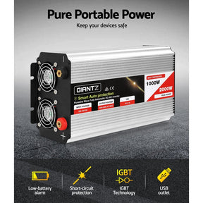 Giantz Power Inverter 1000W or 2000W Pure Sine Wave 12V - 240V Camping Boat Caravan - SportZone.co.nz