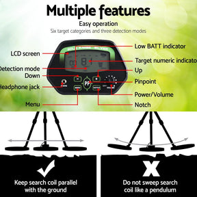 Metal Detector 220MM Deep Sensitive Waterproof Pinpointer Treasure Hunter - SportZone.co.nz