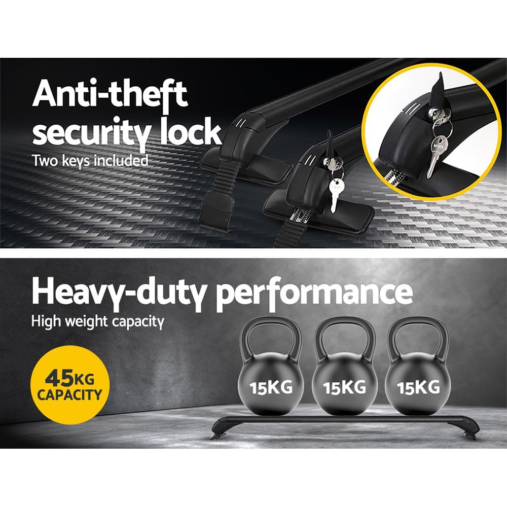 Universal Car Roof Rack Cross Bars 90cm Aluminium Adjustable Lockable 45kg Clamps - SportZone.co.nz