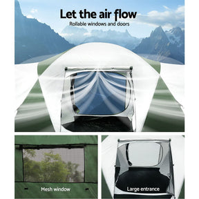 Weisshorn Family Camping Tent 12 Person Hiking Beach Tents (3 Rooms) Green - SportZone.co.nz