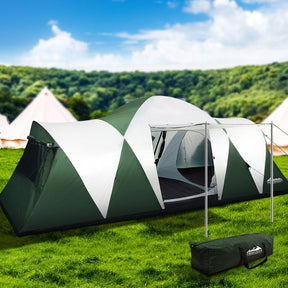 Weisshorn Family Camping Tent 12 Person Hiking Beach Tents (3 Rooms) Green - SportZone.co.nz