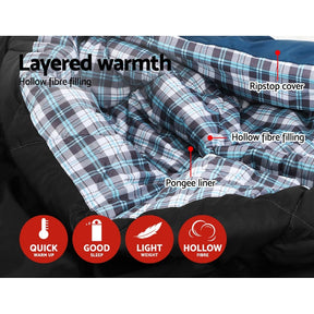 Weisshorn Sleeping Bag Double Pillow Thermal Camping Hiking Tent Blue - 10&deg;C - SportZone.co.nz