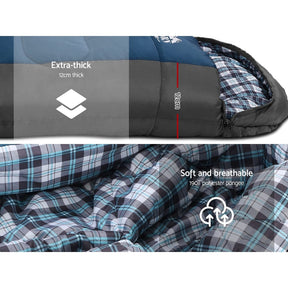 Weisshorn Sleeping Bag Single Thermal Camping Hiking Tent Blue - 20°C - SportZone.co.nz